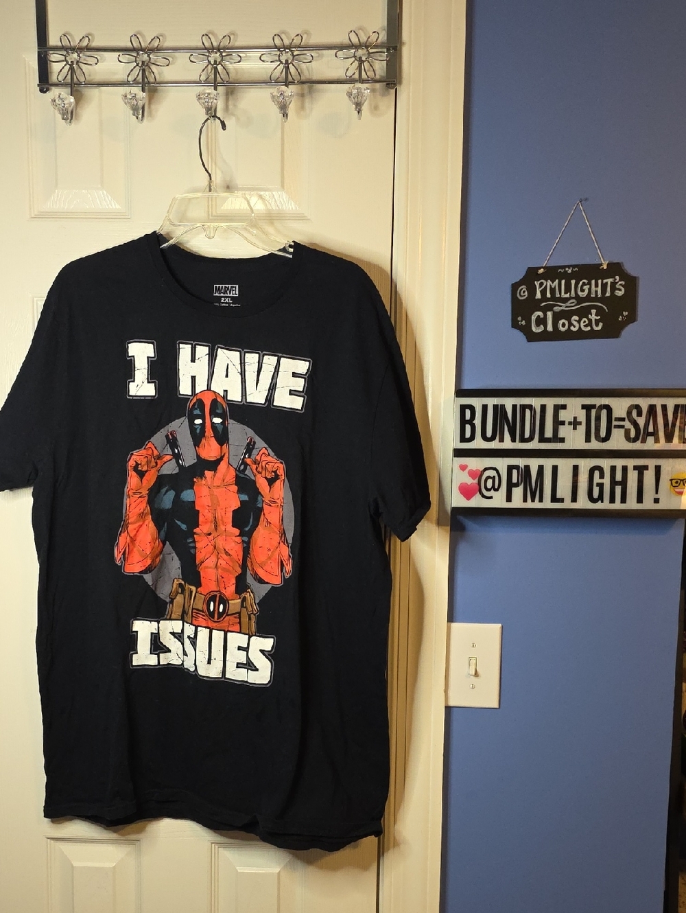 Marvel Deadpool 'I Have Issues' Graphic Tee Black Red 2XL Short Sleeve